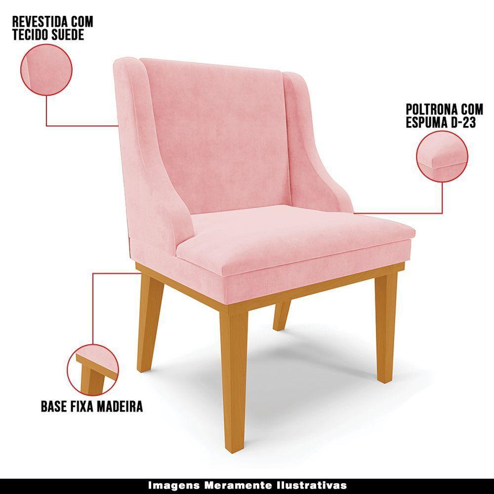 Kit 3 Cadeiras Decorativas Sala De Jantar Base Fixa De Madeira Firenze Suede Rosa Bebê/castanho G19 - 7