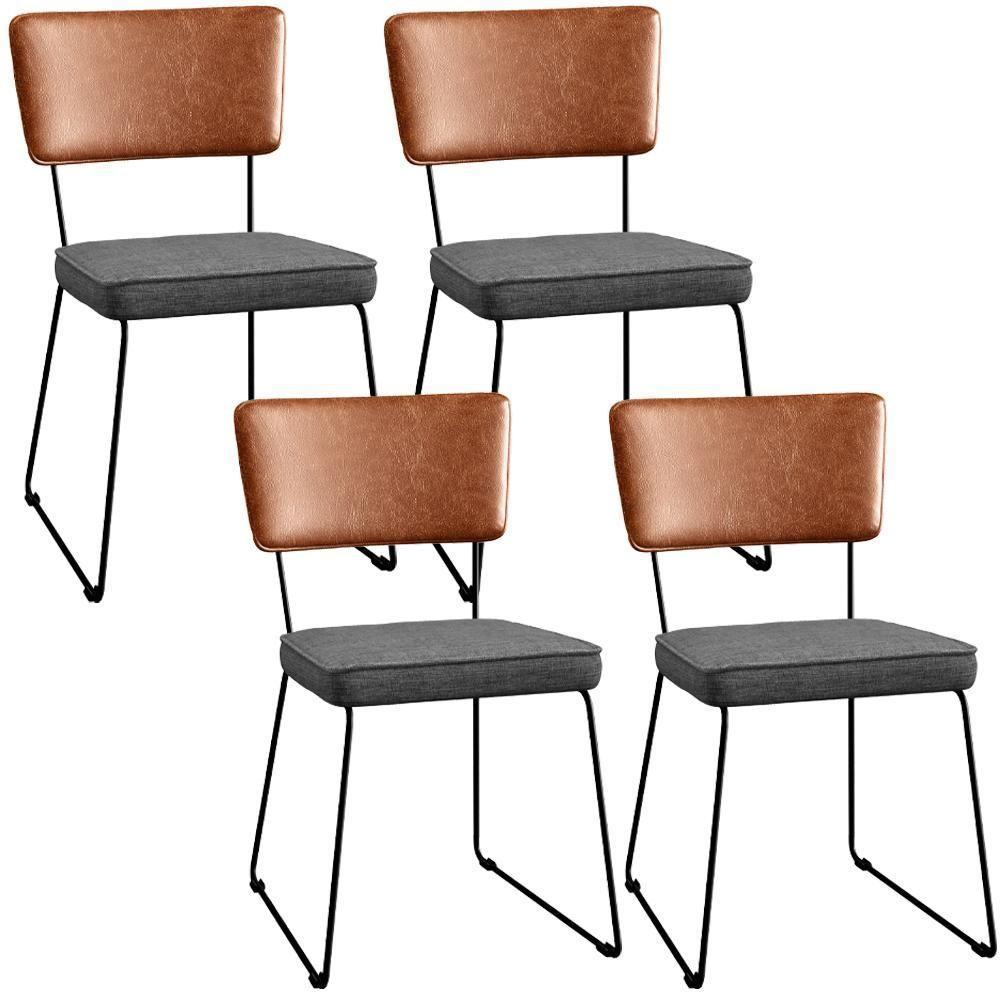 Kit 04 Cadeiras L02 Couríssimo Camel Linho Cinza Escuro - 1