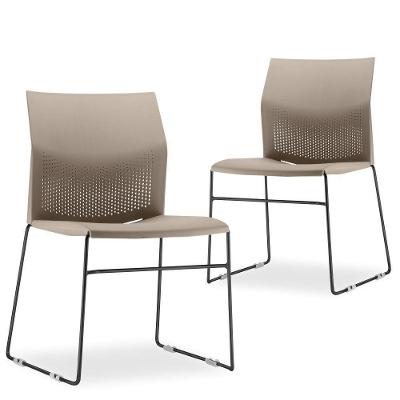 Kit 02 Cadeiras Fixa Base Preta Empilhável Connect F02 Nude