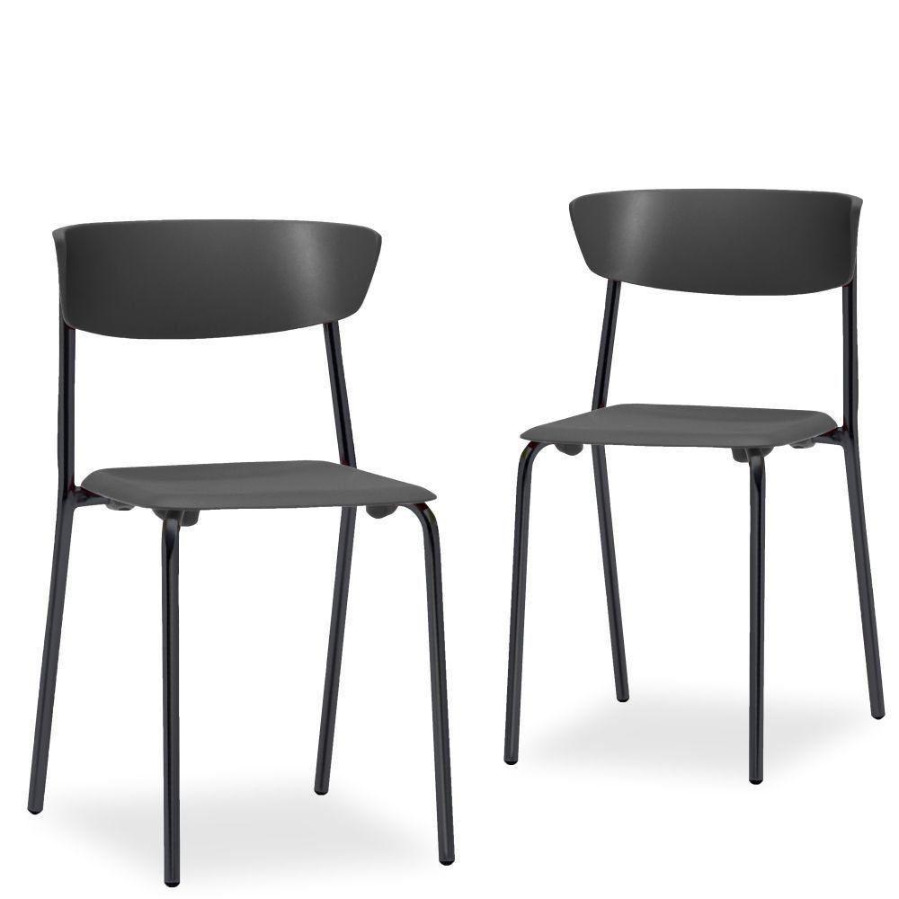 Kit 02 Cadeiras Fixa Base Preta Empilhável Bit F02 Preto - 1