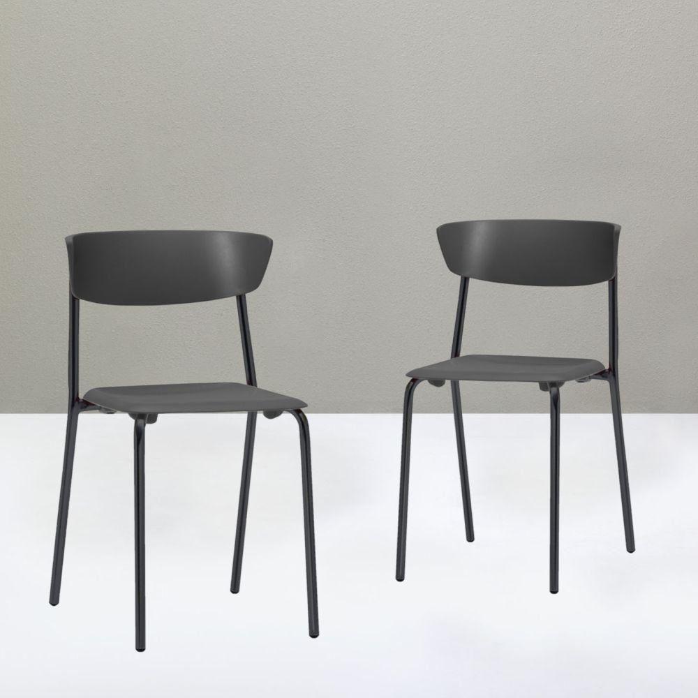Kit 02 Cadeiras Fixa Base Preta Empilhável Bit F02 Preto - 3
