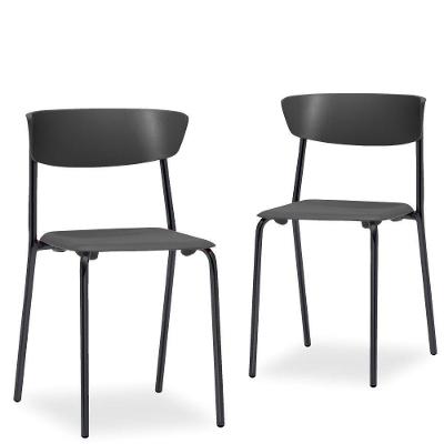 Kit 02 Cadeiras Fixa Base Preta Empilhável Bit F02 Preto