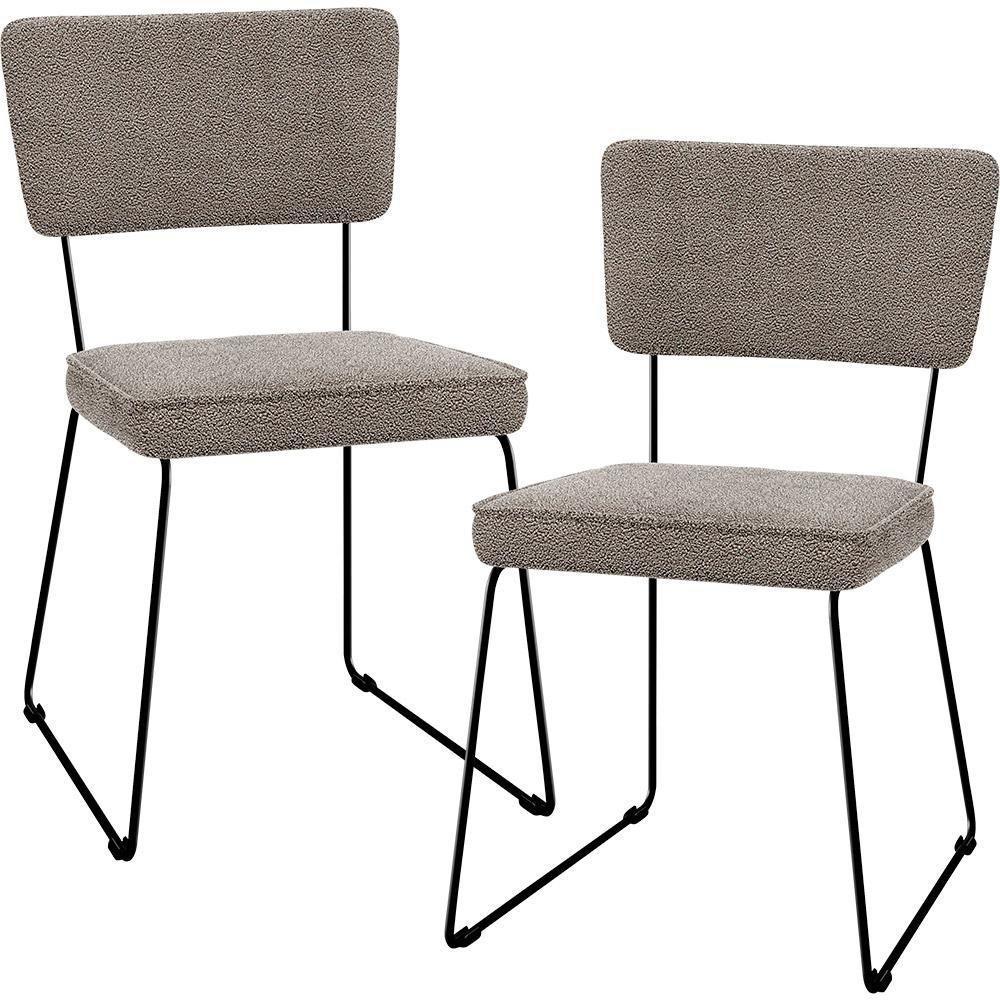 Kit 02 Cadeiras Estofada Base De Aço Allana L02 Bouclê Bege - 1