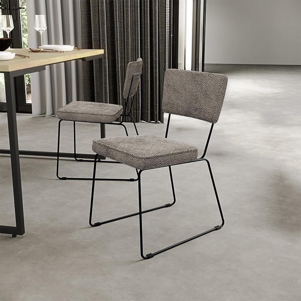 Kit 02 Cadeiras Estofada Base De Aço Allana L02 Bouclê Bege - 10