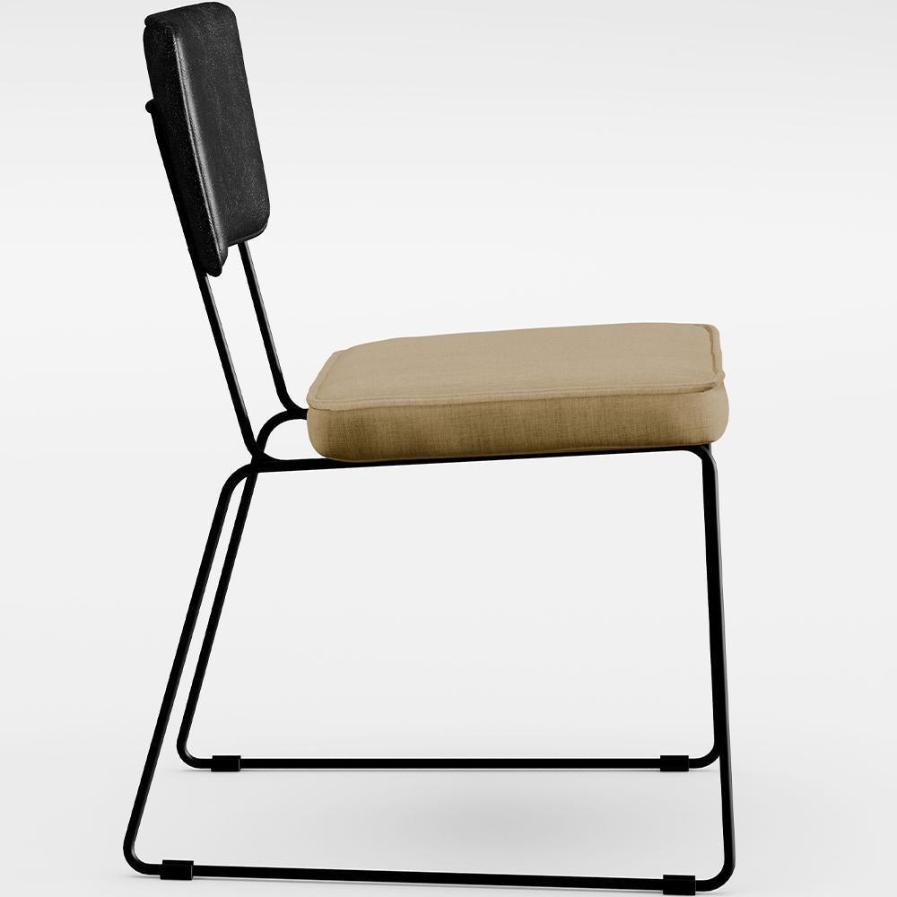 Kit 04 Cadeiras L02 Couríssimo Preto Linho Bege Escuro - 4