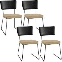 Kit 04 Cadeiras L02 Couríssimo Preto Linho Bege Escuro - 1