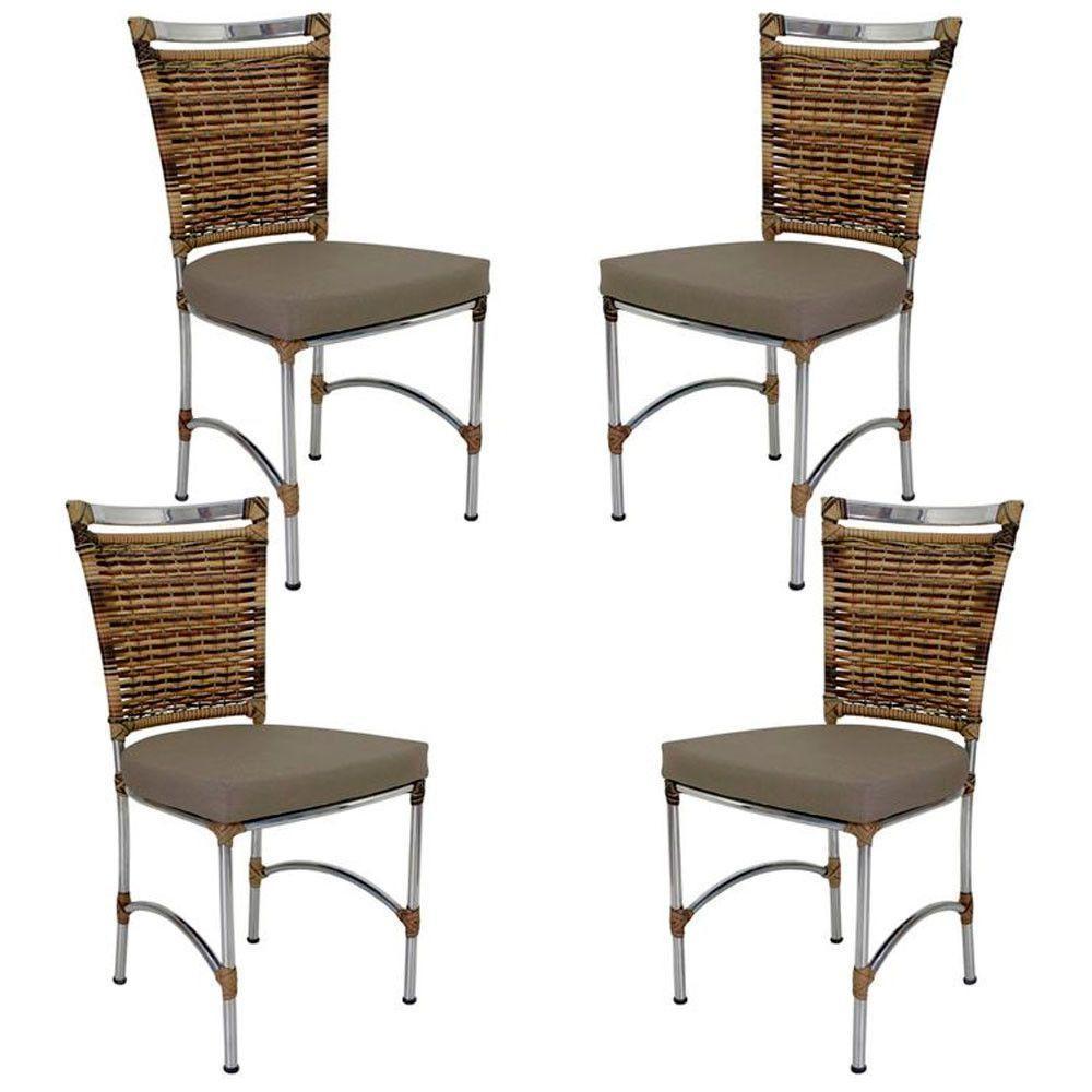 4 Cadeiras Em Alumínio E Fibra Sintética Jk Cozinha Edícula Cappuccino E Fendi - 1