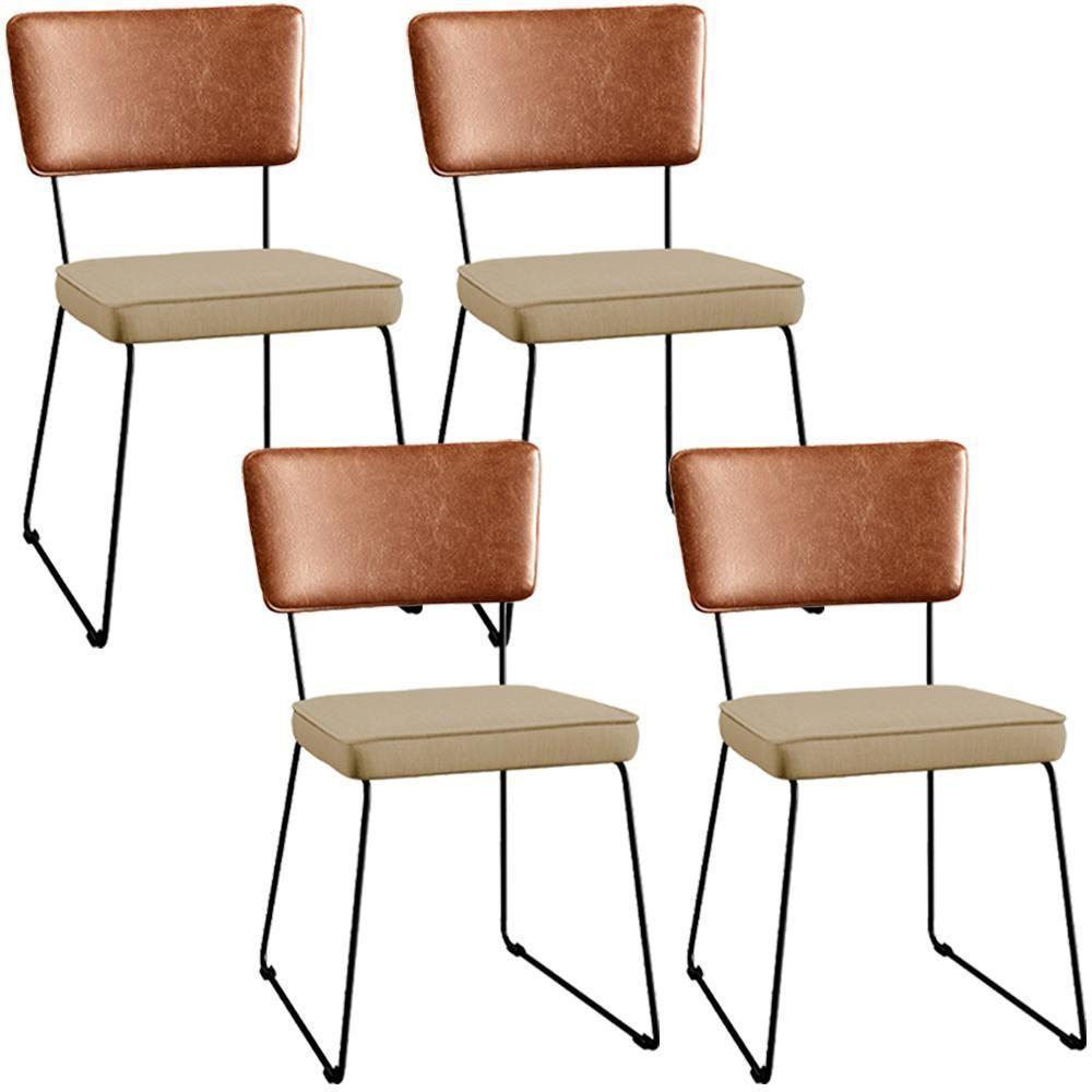 Kit 04 Cadeiras L02 Couríssimo Camel Linho Bege Escuro - 1