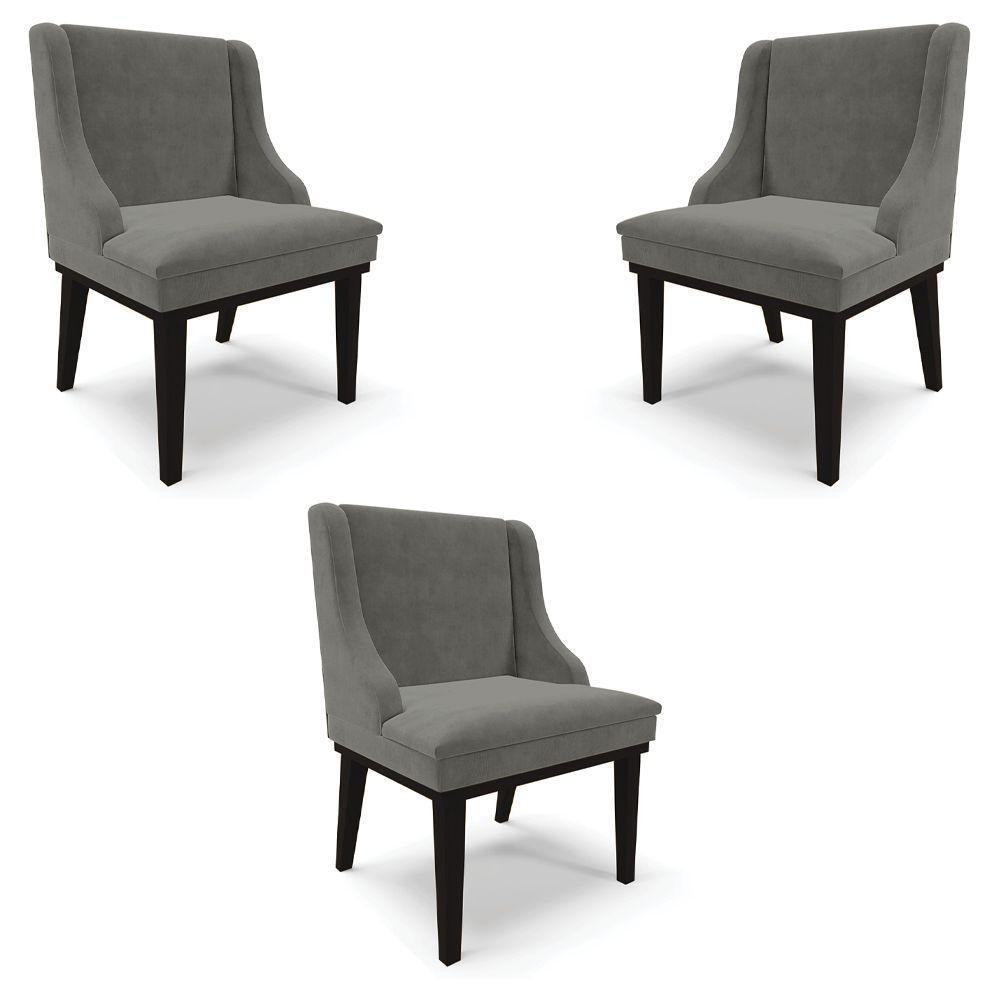 Kit 3 Cadeiras Decorativas Sala De Jantar Base Fixa De Madeira Firenze Suede Grafite/preto G19 - 1