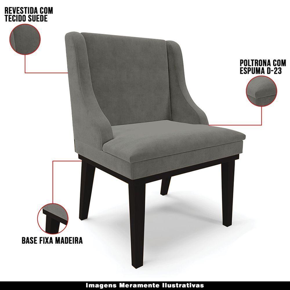 Kit 3 Cadeiras Decorativas Sala De Jantar Base Fixa De Madeira Firenze Suede Grafite/preto G19 - 7