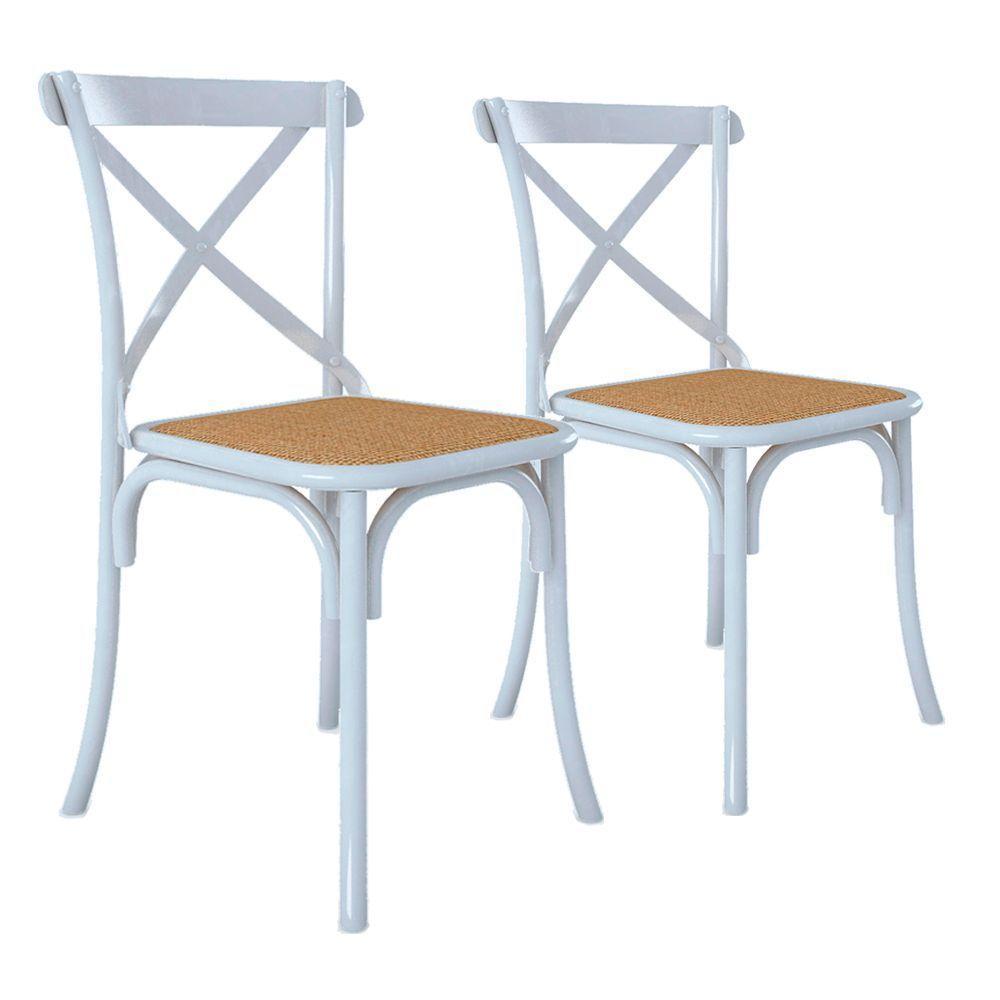 Kit 2 Cadeiras Jantar Cross Branca Assento Bege Aço Branco - 1