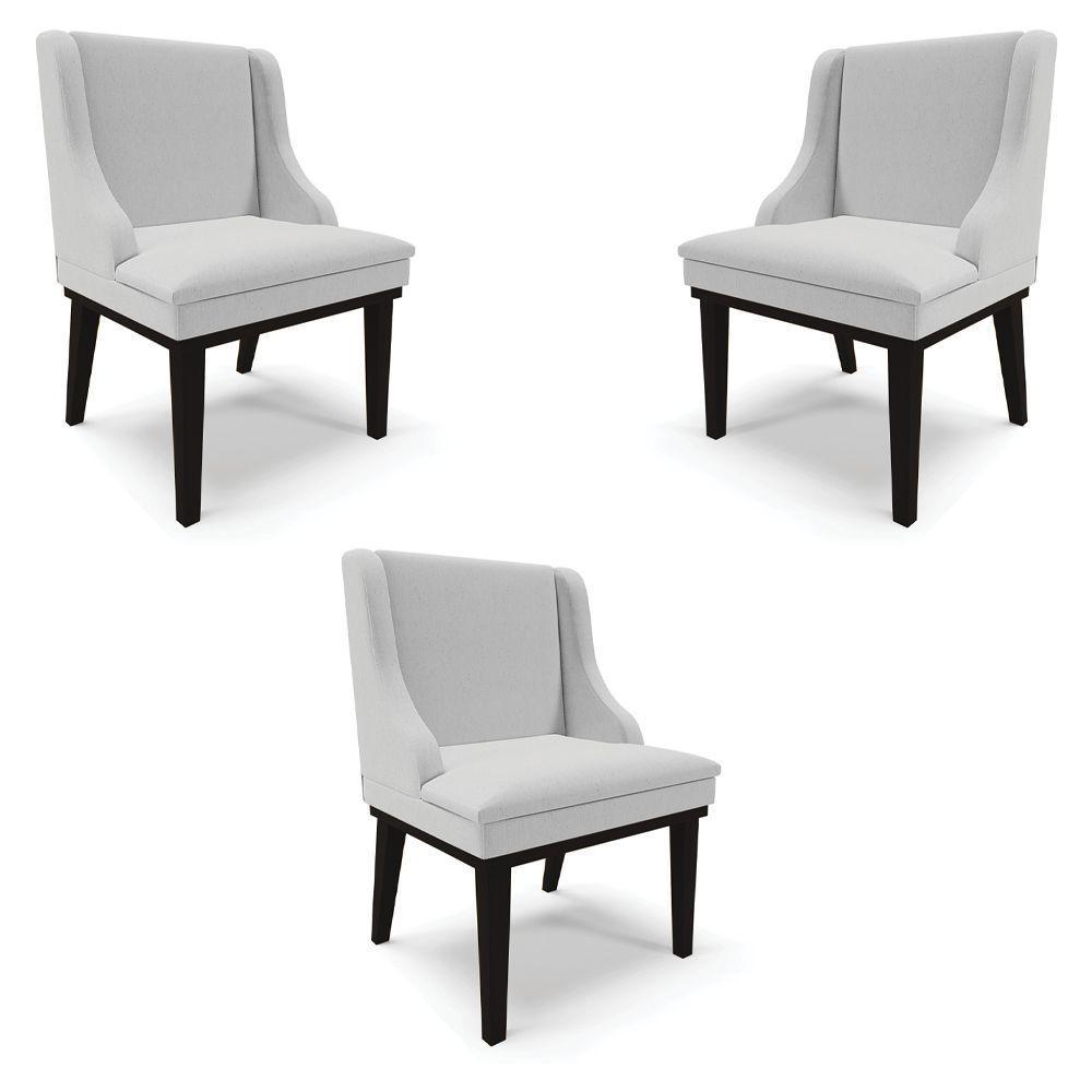 Kit 3 Cadeiras Decorativas Sala De Jantar Base Fixa De Madeira Firenze Linho Cinza/preto G19 - 1