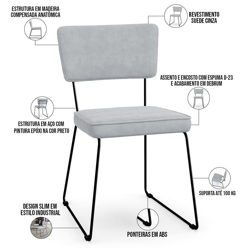 Kit 04 Cadeiras De Jantar Allana L02 Suede Cinza - 7