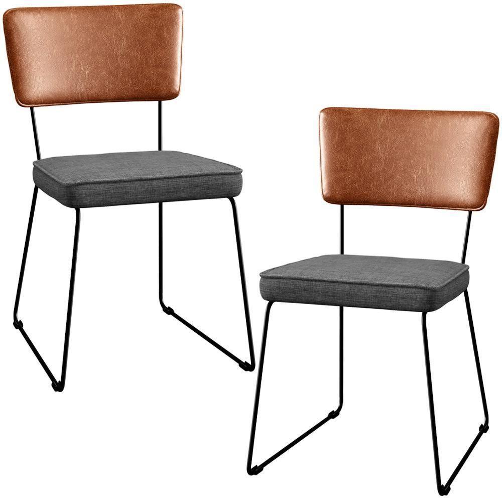 Kit 02 Cadeiras L02 Couríssimo Camel Linho Cinza Escuro - 1