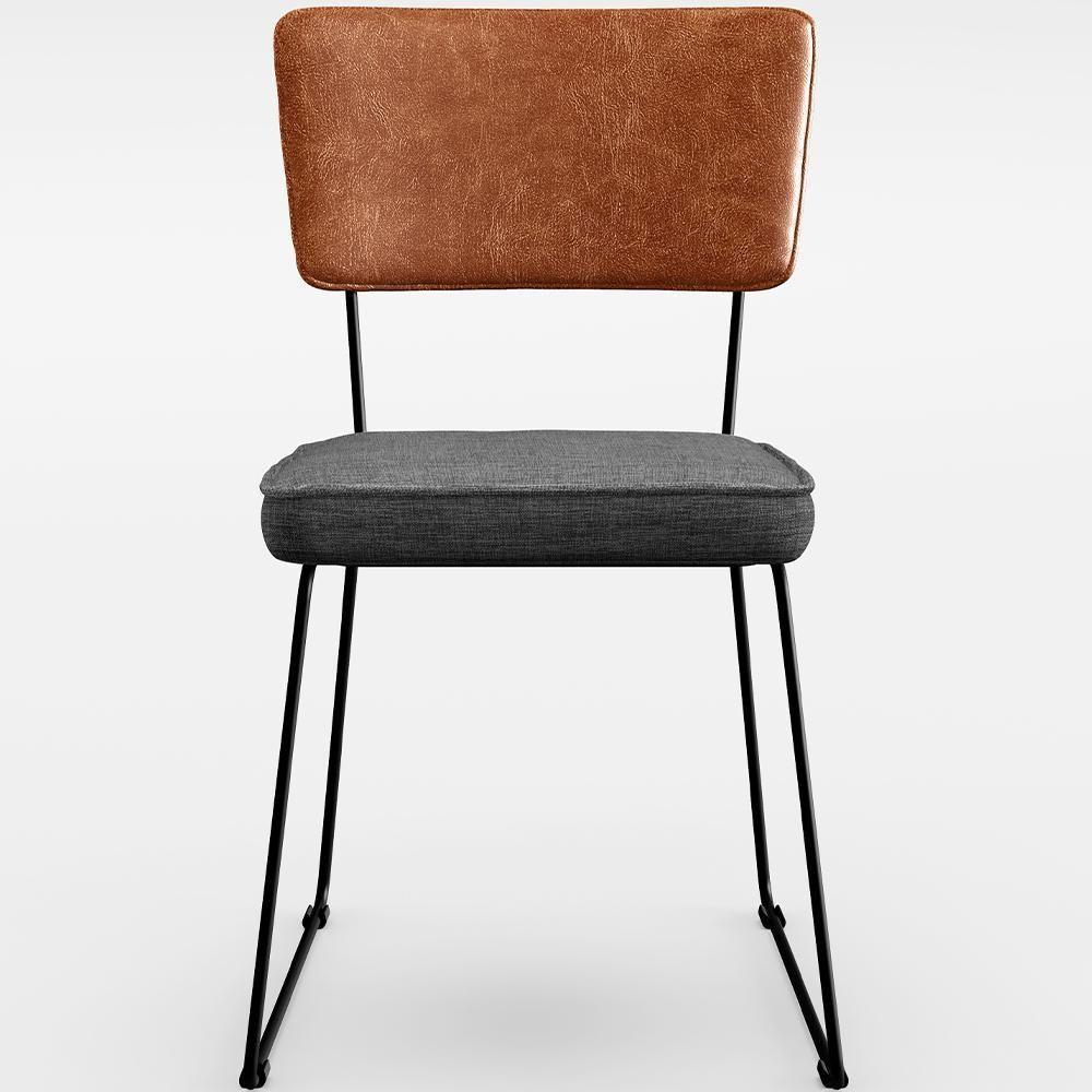 Kit 02 Cadeiras L02 Couríssimo Camel Linho Cinza Escuro - 7