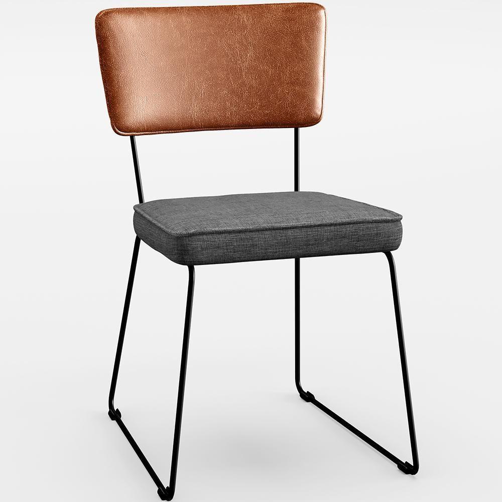 Kit 02 Cadeiras L02 Couríssimo Camel Linho Cinza Escuro - 11