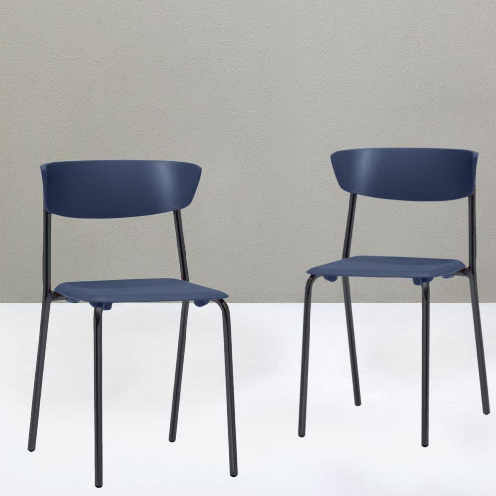 Kit 04 Cadeiras Empilhável Bit F02 Azul Marinho - 4