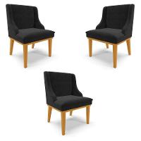 Kit 3 Cadeiras Decorativas Sala De Jantar Base Fixa De Madeira Firenze Suede Preto/castanho G19 - 1