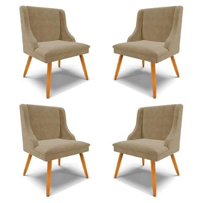 Kit 4 Cadeiras Decorativas Sala De Jantar Pés Palito De Madeira Firenze Suede Nude/natural G19