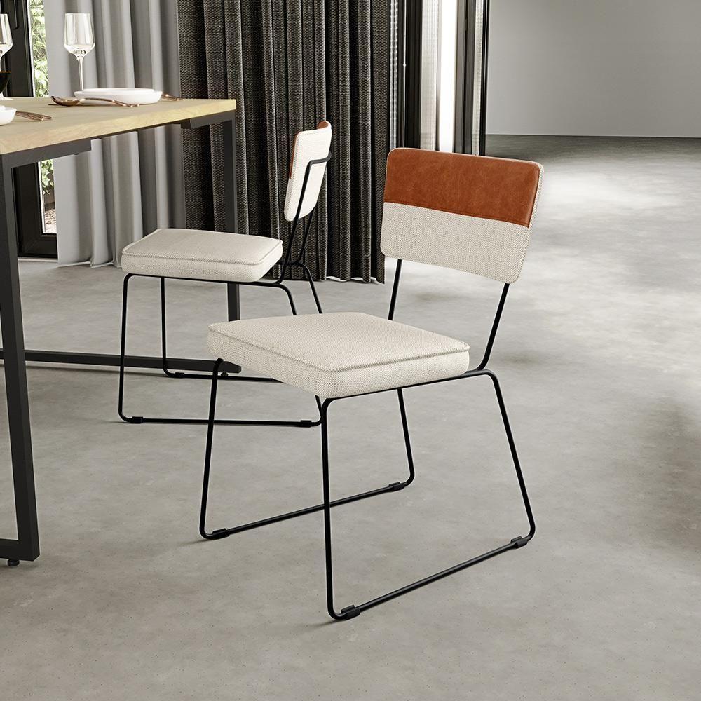 Kit 04 Cadeiras Faixa Couríssimo Camel Linho Champagne - 9