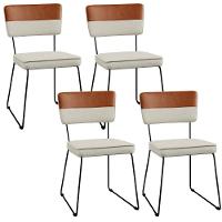 Kit 04 Cadeiras Faixa Couríssimo Camel Linho Champagne - 1