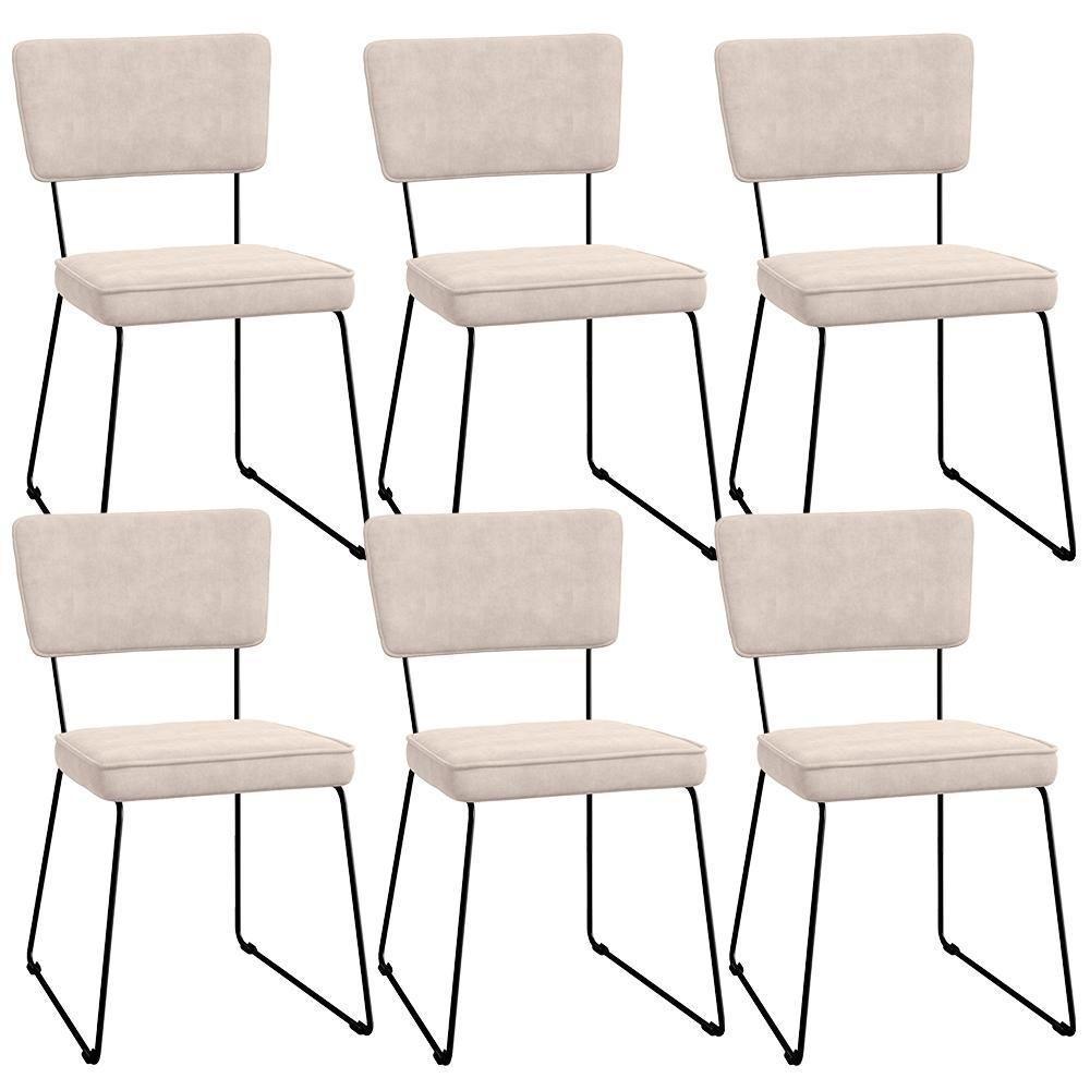 Kit 06 Cadeiras Allana L02 Suede Bege - 1