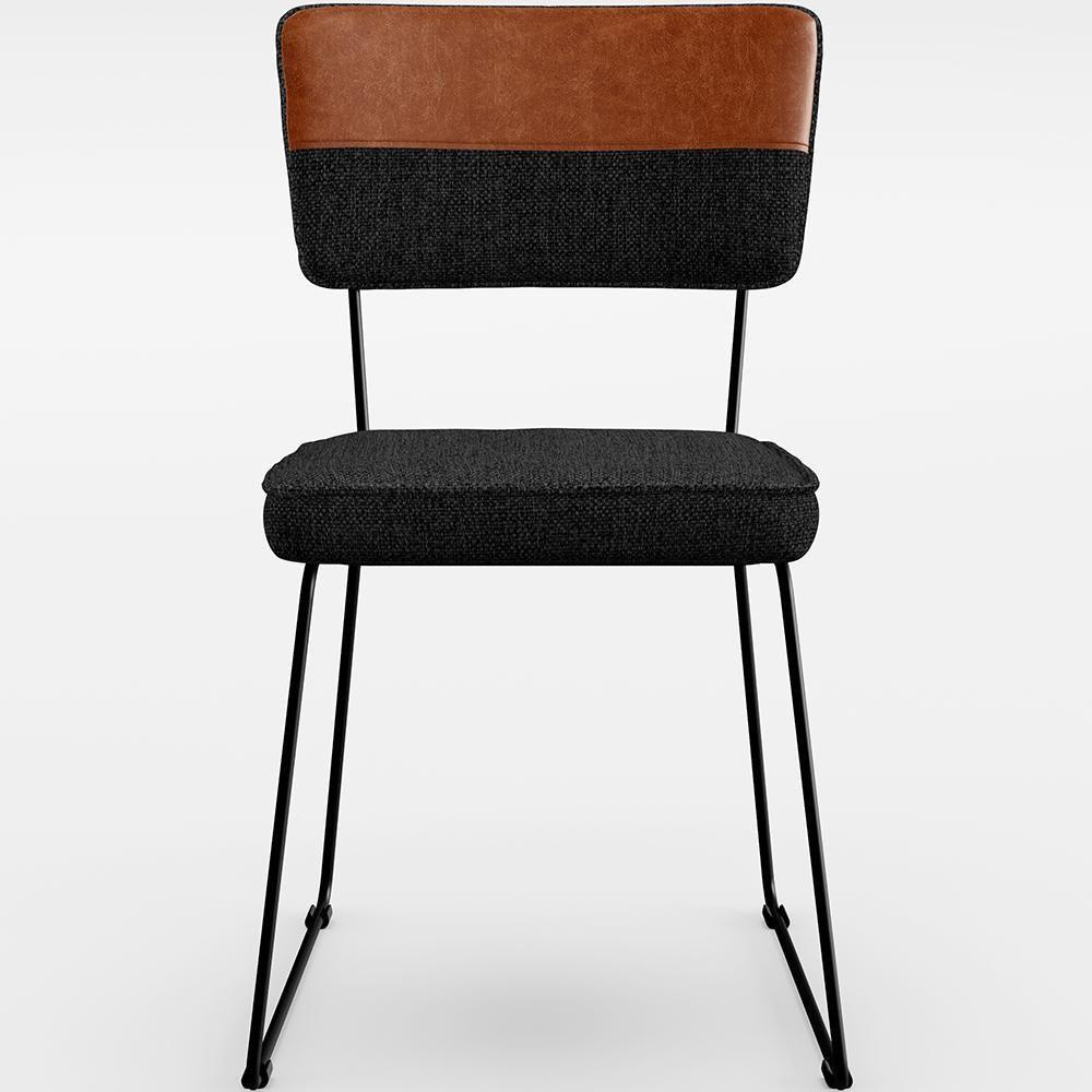 Kit 04 Cadeiras Faixa Couríssimo Camel Linho Chumbo - 3