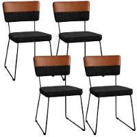 Kit 04 Cadeiras Faixa Couríssimo Camel Linho Chumbo - 1