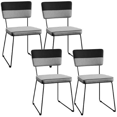 Kit 04 Cadeiras Base Aço Allana L02 Faixa Preto Cinza