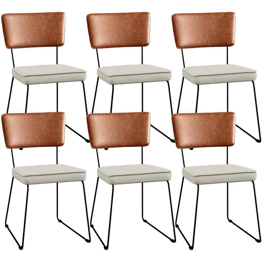 Kit 06 Cadeiras L02 Couríssimo Camel Linho Champagne - 1