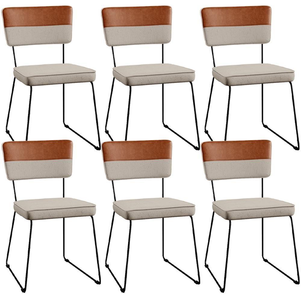 Kit 06 Cadeiras Faixa Couríssimo Camel Linho Bege - 1