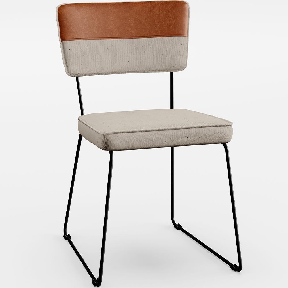 Kit 06 Cadeiras Faixa Couríssimo Camel Linho Bege - 8