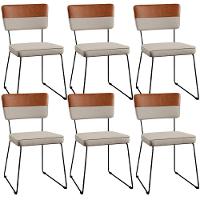 Kit 06 Cadeiras Faixa Couríssimo Camel Linho Bege - 1