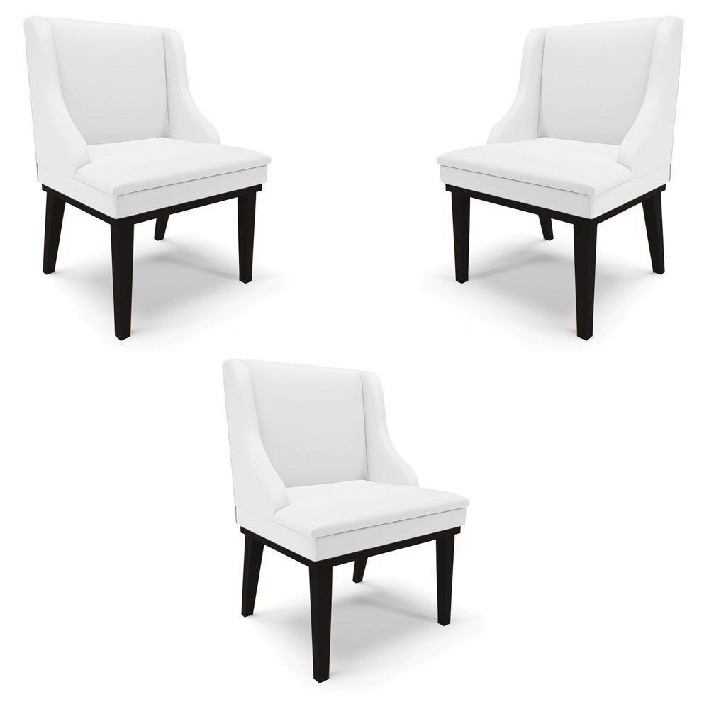 Kit 3 Cadeiras Decorativas Sala De Jantar Base Fixa De Madeira Firenze Pu Branco Fosco/preto G19 - 1