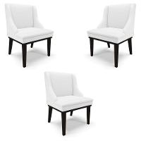 Kit 3 Cadeiras Decorativas Sala De Jantar Base Fixa De Madeira Firenze Pu Branco Fosco/preto G19 - 1