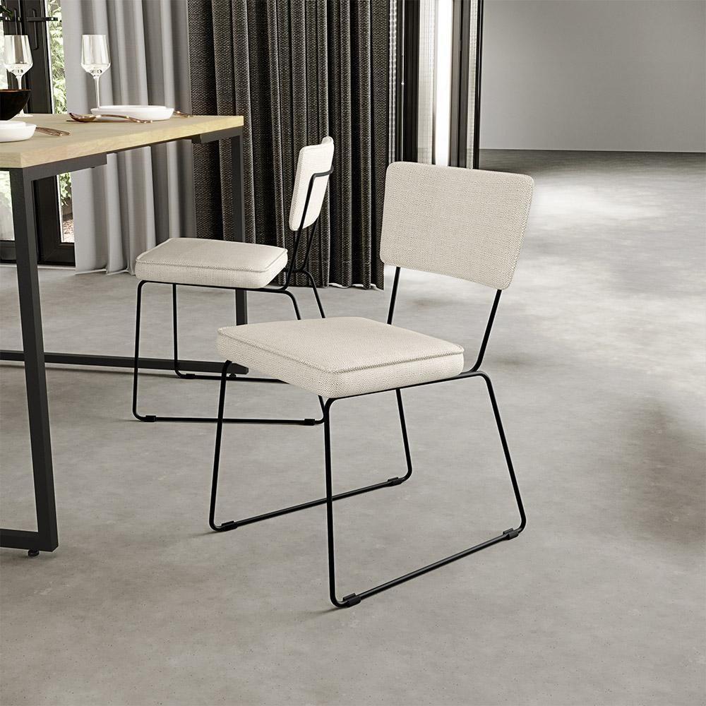 Cadeira Estofada Para Sala De Jantar Base Em Aço Champagne - 8