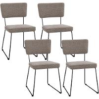 Kit 04 Cadeiras Estofada Base De Aço Allana L02 Bouclê Bege - 1