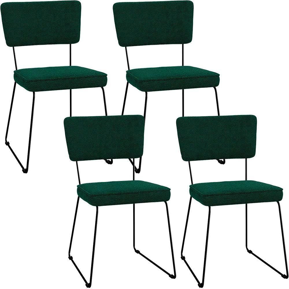 Kit 04 Cadeiras Base De Aço Allana L02 Bouclê Verde - 1