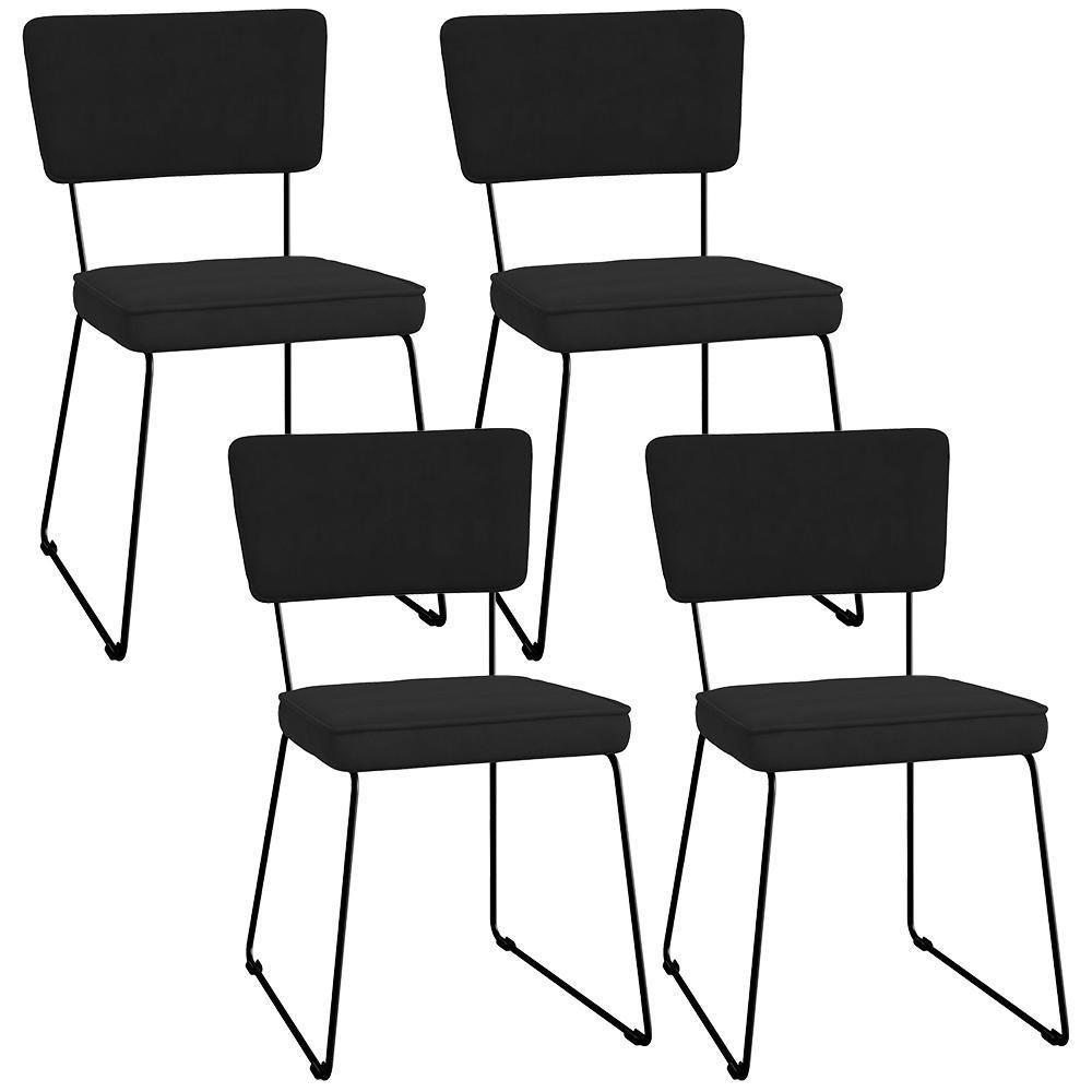 Kit 04 Cadeiras De Jantar Allana L02 Suede Preto - 1
