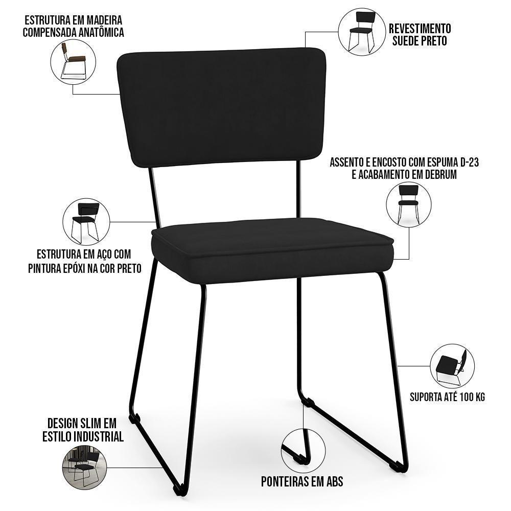 Kit 04 Cadeiras De Jantar Allana L02 Suede Preto - 7