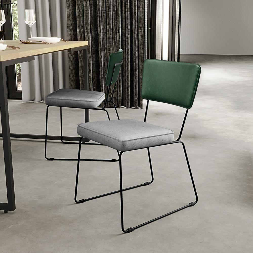 Kit 02 Cadeiras L02 Facto Verde Musgo Linho Cinza - 10