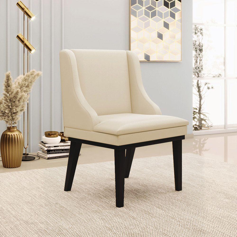 Kit 3 Cadeiras Decorativas Sala De Jantar Base Fixa De Madeira Firenze Pu Bege/preto G19 - Gran Belo - 9