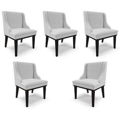 Kit 5 Cadeiras Decorativas Sala De Jantar Base Fixa De Madeira Firenze Linho Cinza/preto G19