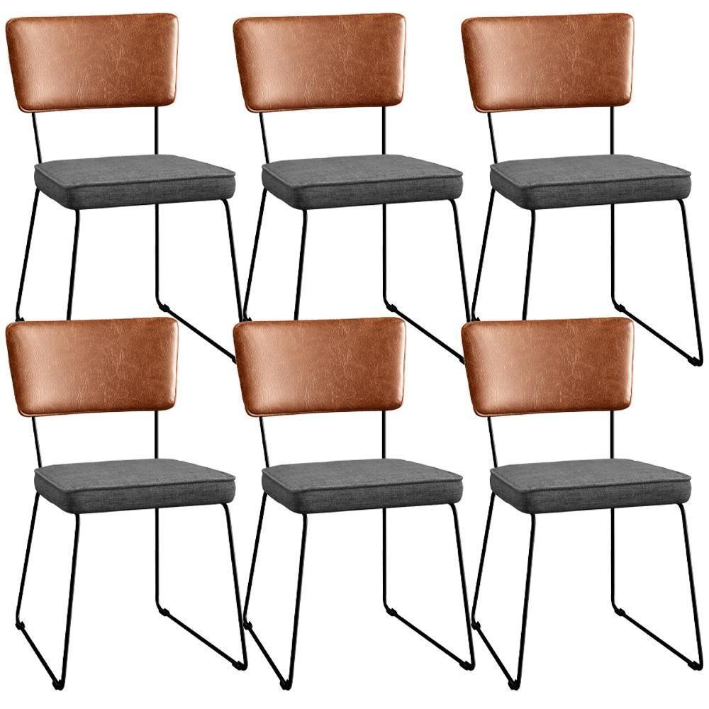 Kit 06 Cadeiras L02 Couríssimo Camel Linho Cinza Escuro - 1