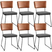 Kit 06 Cadeiras L02 Couríssimo Camel Linho Cinza Escuro - 1