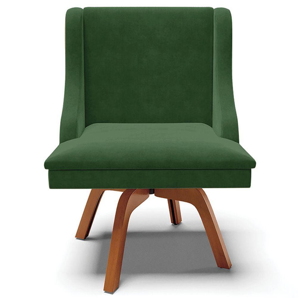 Kit 6 Cadeiras Decorativas Sala De Jantar Base Giratória De Madeira Firenze Suede Verde Esmeralda/natural G19 - Gran Belo - 4