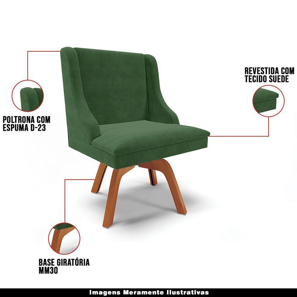 Kit 6 Cadeiras Decorativas Sala De Jantar Base Giratória De Madeira Firenze Suede Verde Esmeralda/natural G19 - Gran Belo - 7