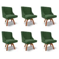 Kit 6 Cadeiras Decorativas Sala De Jantar Base Giratória De Madeira Firenze Suede Verde Esmeralda/natural G19 - Gran Belo - 1