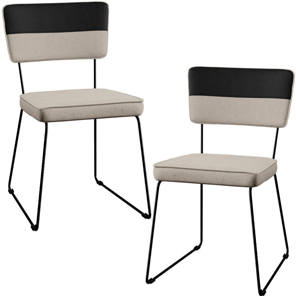Kit 02 Cadeiras Allana L02 Faixa Preto Bege - 1
