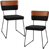 Kit 02 Cadeiras Faixa Couríssimo Camel Linho Chumbo - 1